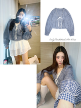 lovely blue checkered cotton blouse