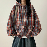 Ube Cozy Color High Neck Wool Checkhood Zip-Up