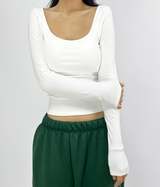 (WITH VOLUME PADS/BASIC ITEM/COMFORT & STRETCH GUARANTEED❤) 3 COLORS ベーシックストレッチセミクロップドUネックTシャツ