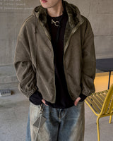 [Lined Fur] Weave Corduroy Hood Jacket