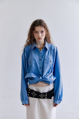 SHIRRING BLEACHED DENIM SHIRT