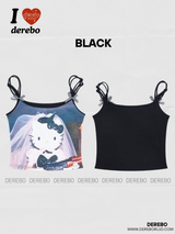 Fuzzy Cartoon Bow Sleeveless Camisole Tea