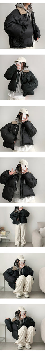 Tudu High-Neck Wool Collar Leather Padded Jumper
