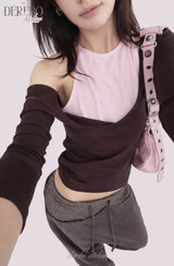 ディープVピンクレイヤードTシャツ