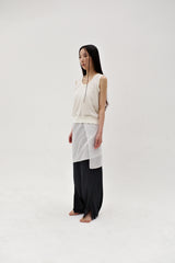 Linen oval neck knit, Cream