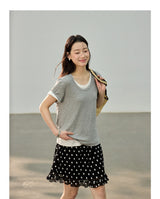 Dot ruffle flare mini skirt