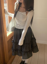 Warmin Frill Banding Check Midi Skirt