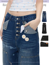 BETWEENAND  Summer-style retro, stylish straight-leg jeans made of heavyweight fabric, with studs, washed finish, available in two colors and made from genuine cowhide
