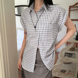 Lupo Linen Roll-Up Pocket Checkered Short Sleeve Shirt