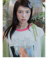 UnsocialNight original design autumn and winter light green cute イラストプリントハーフスカート female