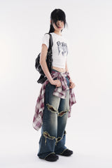 フェードシャドープリントクロップTシャツ