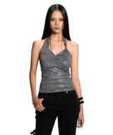 METALIC HALTER RING TOP CHARCOAL