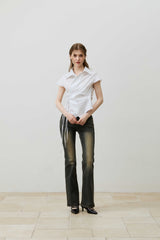 EVE STRIPE WRAP CAP SLEEVE SHIRT / WHITE