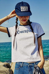 (W) ベルベットレタリングリンガーTシャツ