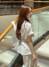 Hedden Linen Shirt Wrap Banding Wide Pants Set