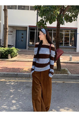 wool mohair stripe off-shoulder long-sleeved knitwear