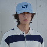 Argyle Stripe Denim Pillbox Cap (Blue Denim)