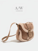 Suede Leather Fleece Poggle Bag Belted Women's Shoulder Bag Fleece Bag