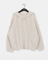 Choc Thick wool Bokashi twisted hoodie knitwear zip-up