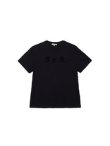 6CRAYON ブラックボックスフィットTシャツ オフネック フロックプリント