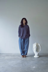 ストライプ バインディングネック ボックス ティー (Dark Navy)