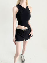1479. ベイアンバルカラーカットアウトミキシングスリーブレス (3color)