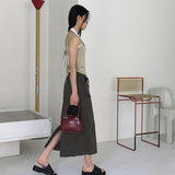 Abe nylon string cargo back banding long skirt