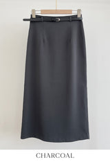 Billy Slit H-Line Long Skirt (Belt Set)