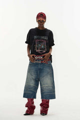 Washed Biker Raw Shorts