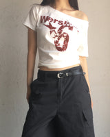 Epee Crack Printed Off-Shoulder Short Sleeve T-Shirt
