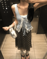 Lovesome Lace Frill Ribbon Sleeveless Top