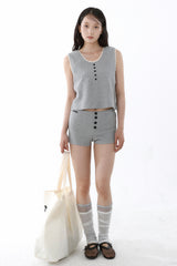 [SET-UP] WAFFLE SLEEVELESS-MINI PANTS SET_MELANGE GRAY