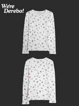 Print Cotton Bow Round Long Sleeve Tee