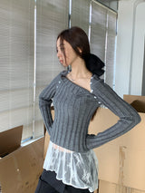 ワイドリブサイドボタン長袖Tシャツ