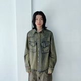 Denim Vintage Washed Double Pocket Boxy Shirt