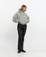 Neck Shirring Hooded Windbreaker _ GREY