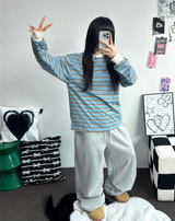 LINE POINT BALLOON WIDE LONG PANTS 🖤🤍🩶3COLOR