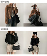 Suede st incision half cropped jumper jacket