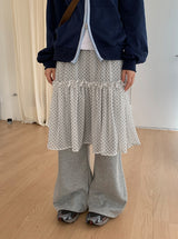 Pmari Layered Dot Banding Midi Skirt