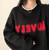 Mona Lovely Lettering Embroidery Loose Fit Round Knit