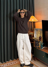 A-line Curved Wide Cotton Pants 3COLOR