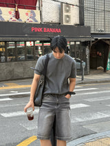Stone washed bermuda denim pants