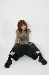 damage bermuda pants_black