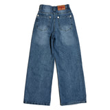 Rivet eyelet punching washed wide denim pants (Denim)
