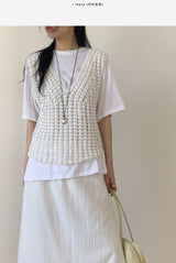 Popcorn Lace-up V-Neck Knit Vest