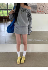 off-shoulder lettering sweater long-sleeved sweatshirt