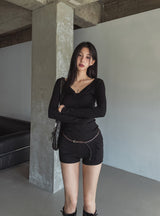 ヒナスリムロングリブボタン長袖Tシャツ