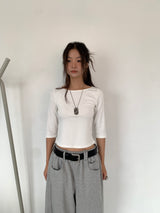 BOAT NECK MID SLEEVE TEE (4C)