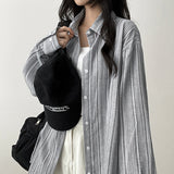 Canmi linen fine ストライプオーバーサイズフィットシャツ