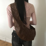 Picked Wrinkle Leather Big Cross Shoulder Bag